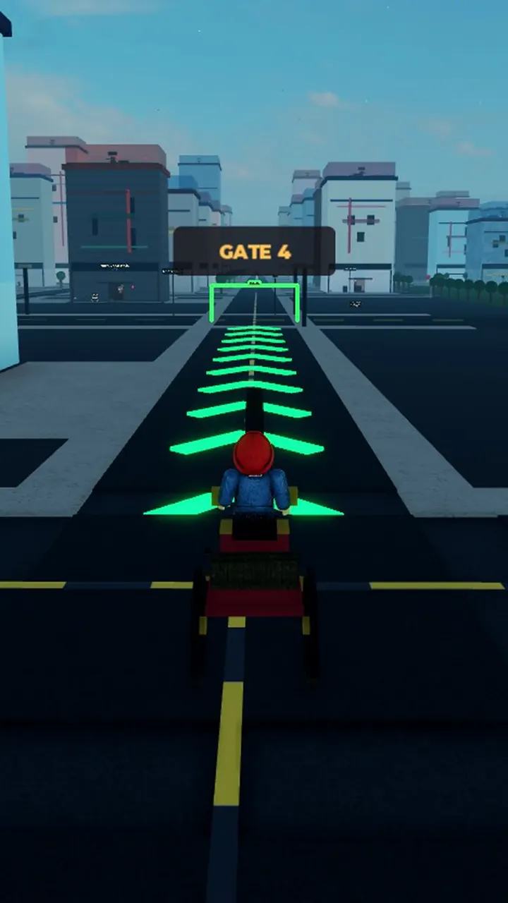 Horse carriage racing through green checkpoint gates in Bellspire Park